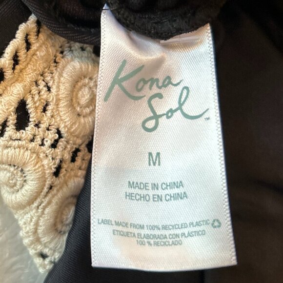 Kona Sol SZ M Crochet Trim Black Halter One Piece Swimsuit Beach Vacation Boho - Picture 11 of 12